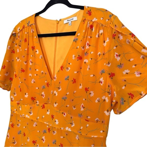 MADEWELL Split Sleeve Yellow Silk Belladonna Dress in Painted Carnations Size 14 - Picture 5 of 13